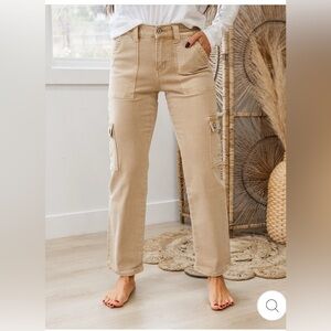 VERVET BY FLYING MONKEY Beige Cargo Straight-Leg Pants